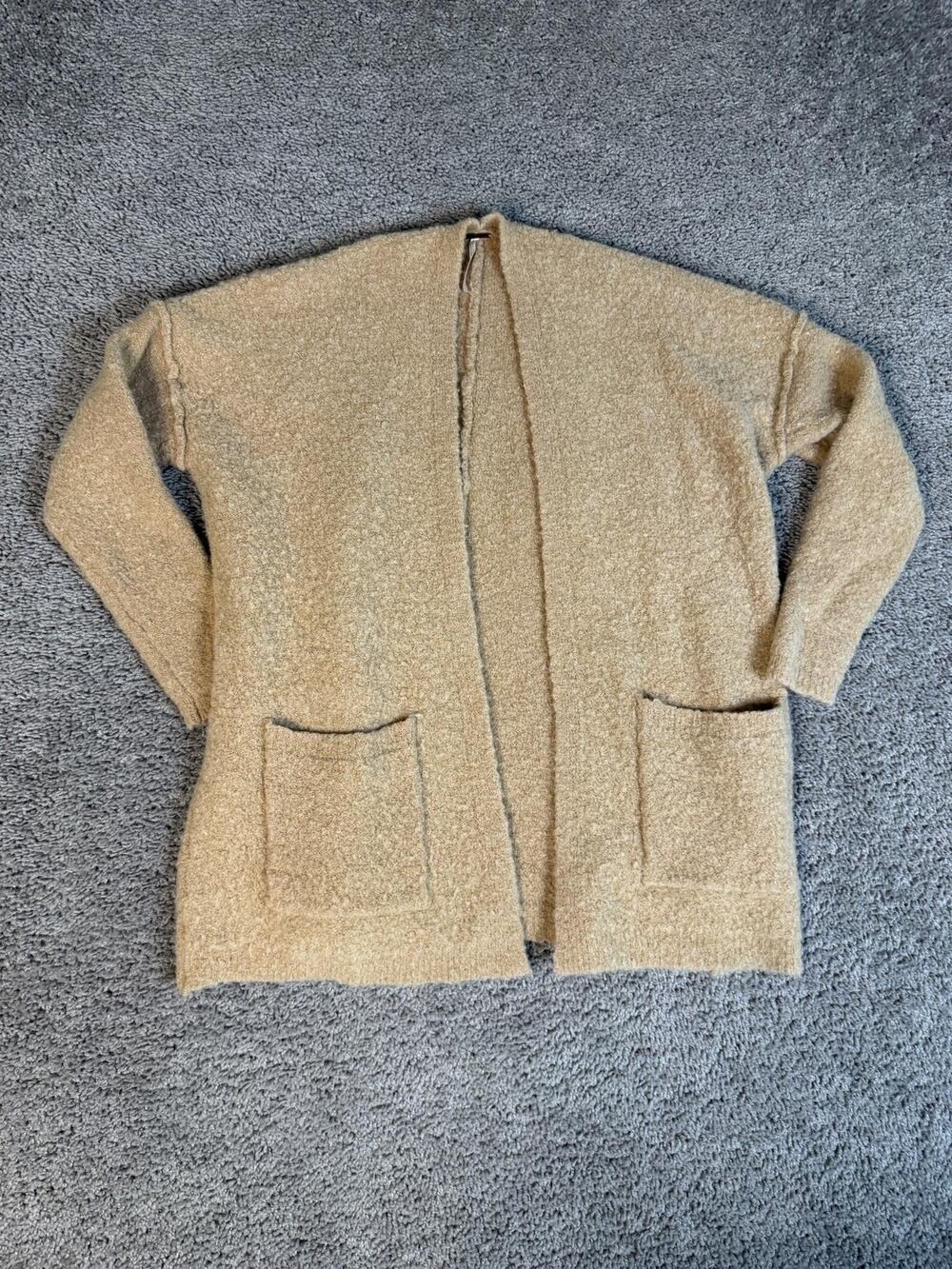 Free People Cardigan Phantom Sweater Womens XS Beige Open Pockets Wool Mohair